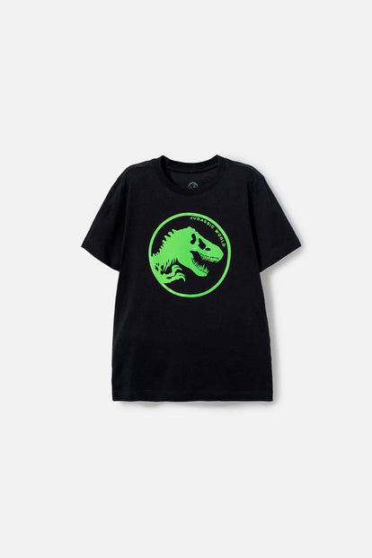CAMISETA DE JURASSIC WORLD NEGRA MANGA CORTA ESTAMPADA PARA NIÑO