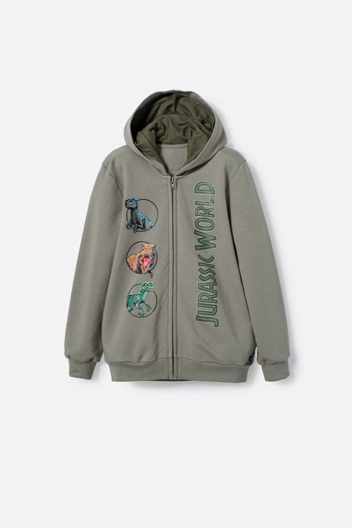 JURASSIC WORLD GREEN HOODED SWEATER FOR BOYS