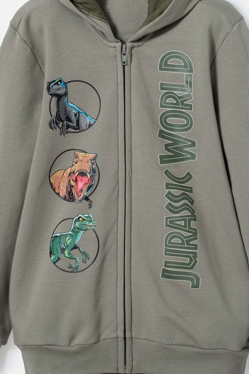 JURASSIC WORLD GREEN HOODED SWEATER FOR BOYS