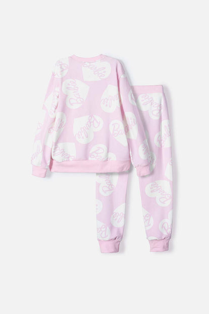 CONJUNTO DE BARBIE ROSADO CON JOGGER PARA NIÑA