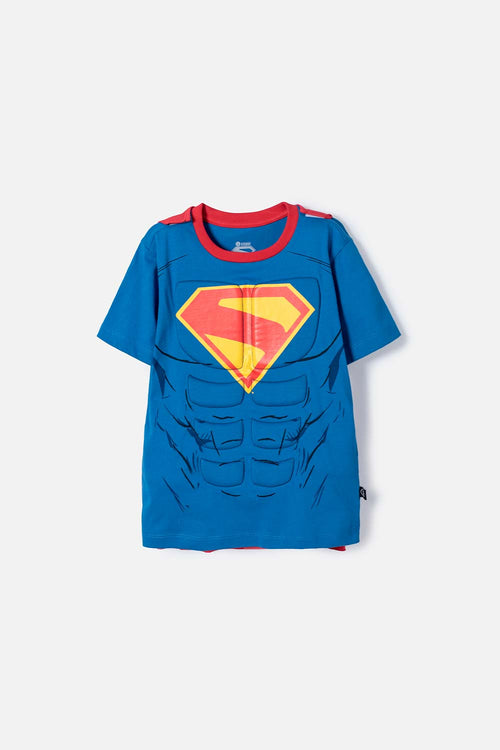 BOY'S BLUE AND RED SUPERMAN T-SHIRT WITH CAPE