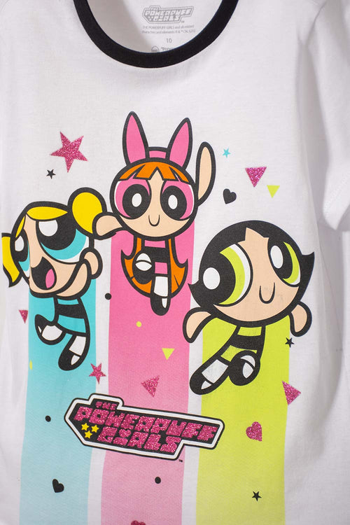 PIJAMA DE LAS CHICAS SUPERPODEROSAS BLANCA Y NEGRA DE PANTALÓN LARGO PARA NIÑA