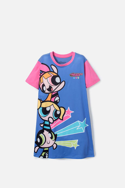 PIJAMA DE LAS CHICAS SUPERPODEROSAS AZUL TIPO BATOLA PARA NIÑA