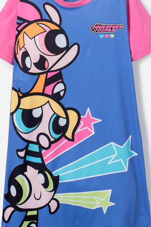 PIJAMA DE LAS CHICAS SUPERPODEROSAS AZUL TIPO BATOLA PARA NIÑA