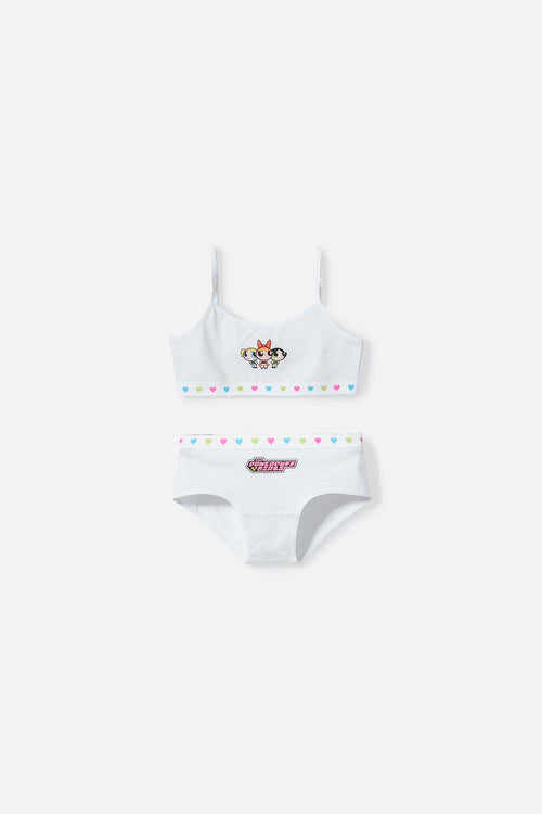 CONJUNTO DE TOP Y PANTY DE LAS CHICAS SUPERPODEROSAS BLANCO  PARA NIÑA