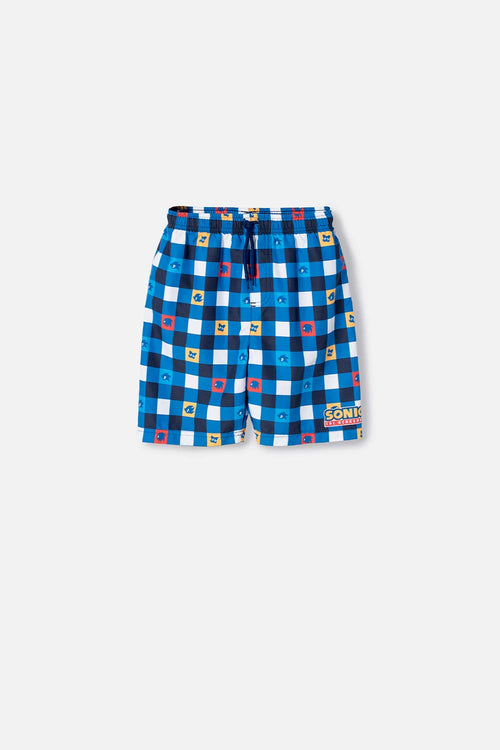 SONIC BLUE DRAWSTRING SWIM TRUNKS FOR BOYS