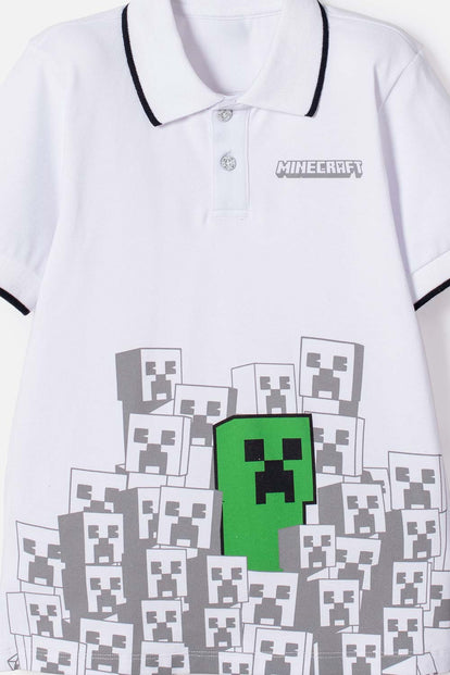 CAMISETA TIPO POLO DE MINECRAFT BLANCA PARA NIÑA