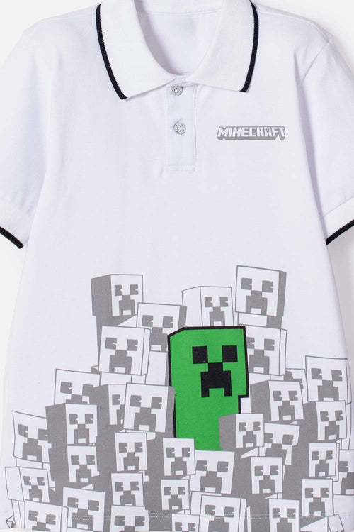 GIRL'S WHITE MINECRAFT POLO SHIRT