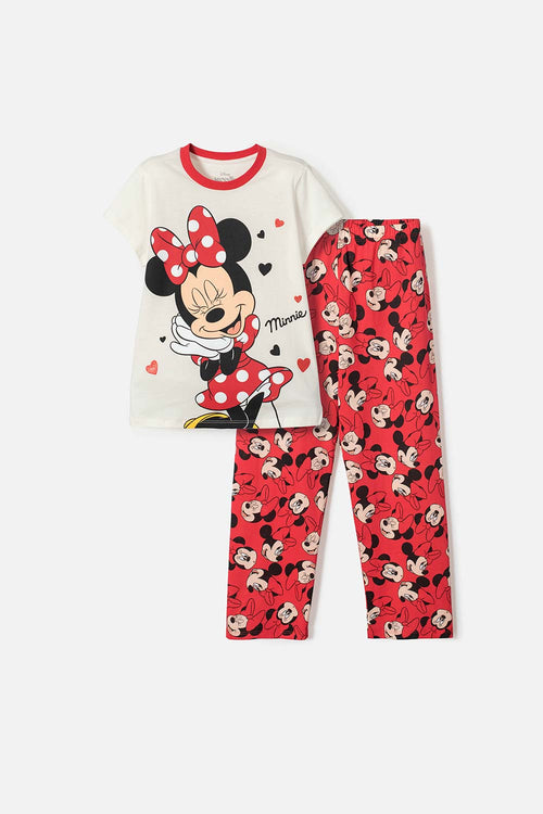 GIRLS' MINNIE MOUSE IVORY LONG-SLEEVED PAJAMAS