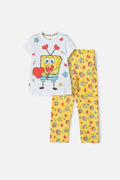 SPONGEBOB LONG-SLEEVE PAJAMAS WITH YELLOW AND WHITE PANTS FOR GIRLS