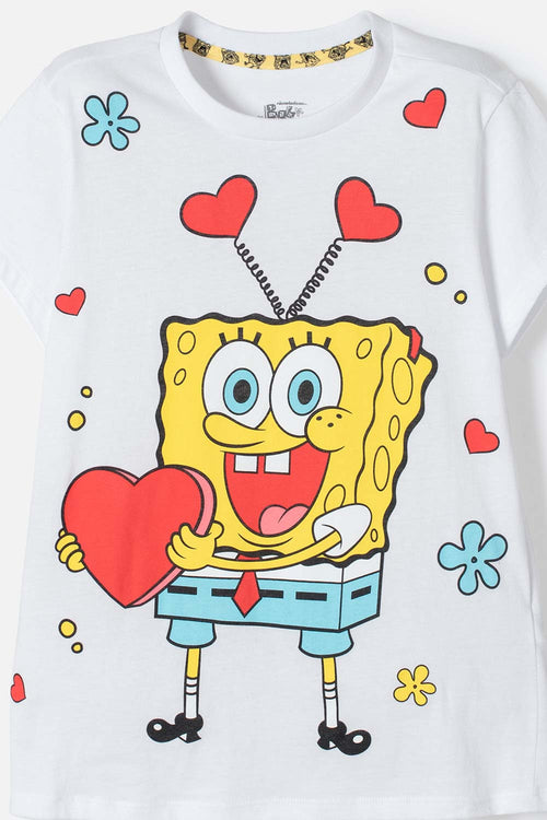 SPONGEBOB LONG-SLEEVE PAJAMAS WITH YELLOW AND WHITE PANTS FOR GIRLS