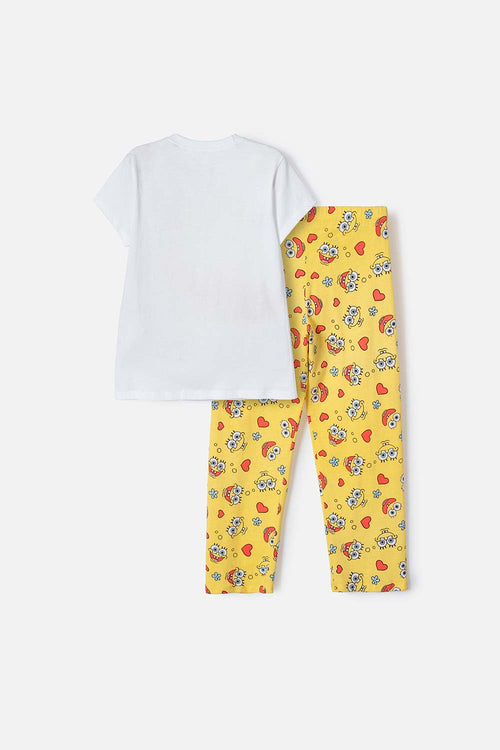 SPONGEBOB LONG-SLEEVE PAJAMAS WITH YELLOW AND WHITE PANTS FOR GIRLS