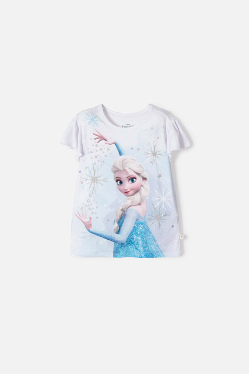 GIRL'S WHITE SHORT-SLEEVED FROZEN T-SHIRT