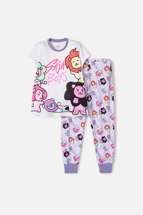 GIRLS' WHITE AND LILAC K-POP DEMON HUNTERS PAJAMAS