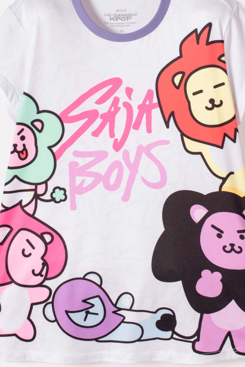 GIRLS' WHITE AND LILAC K-POP DEMON HUNTERS PAJAMAS