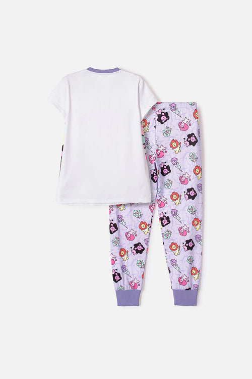 GIRLS' WHITE AND LILAC K-POP DEMON HUNTERS PAJAMAS
