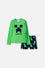 CONJUNTO DE MINECRAFT MANGA LARGA VERDE Y AZUL PARA NIÑO