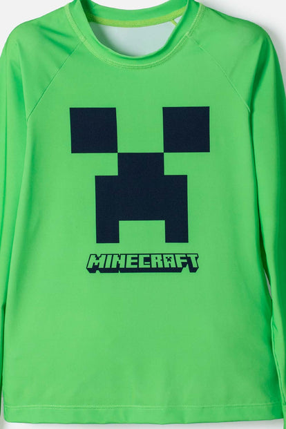 CONJUNTO DE MINECRAFT MANGA LARGA VERDE Y AZUL PARA NIÑO