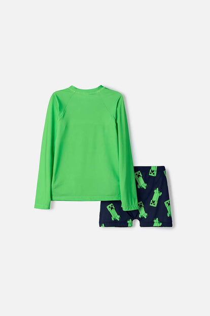 CONJUNTO DE MINECRAFT MANGA LARGA VERDE Y AZUL PARA NIÑO
