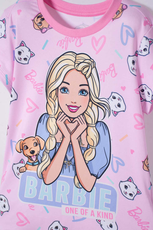 PIJAMA DE BARBIE CON SHORT ROSADO PARA NIÑA