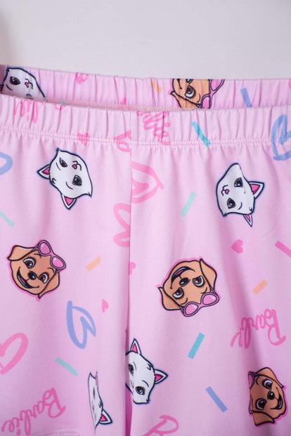 PIJAMA DE BARBIE CON SHORT ROSADO PARA NIÑA
