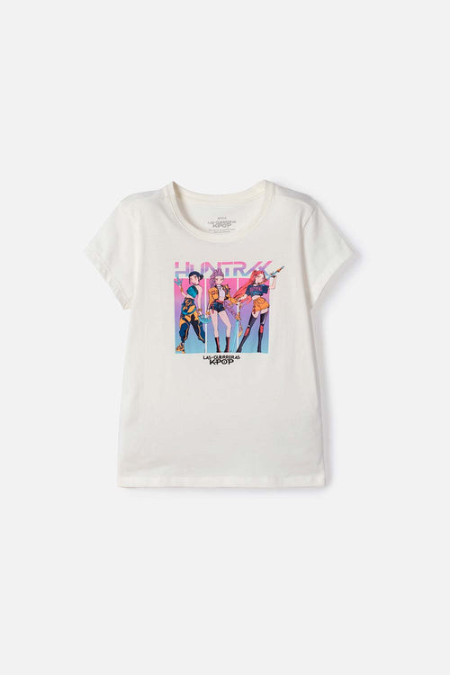CAMISETA DE K-POP DEMON HUNTERS MANGA CORTA BLANCO PARA NIÑA