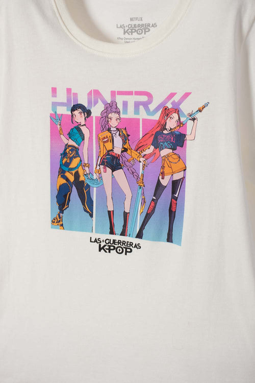 CAMISETA DE K-POP DEMON HUNTERS MANGA CORTA BLANCO PARA NIÑA