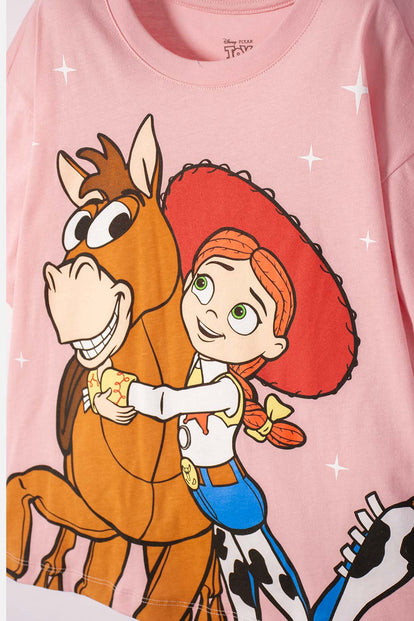 CAMISETA DE TOY STORY MANGA CORTA PALO DE ROSA PARA NIÑA