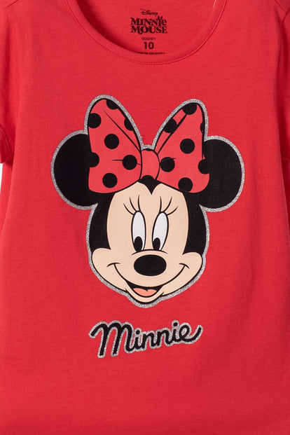 CAMISETAS DE MINNIE MOUSE MAGA CORTA ROJO PARA NIÑA