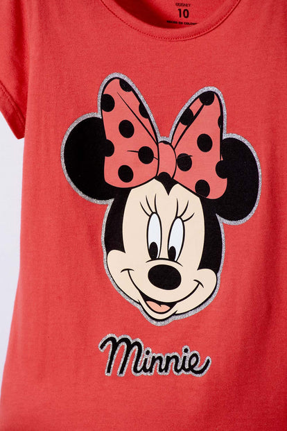 CAMISETAS DE MINNIE MOUSE MAGA CORTA ROJO PARA NIÑA