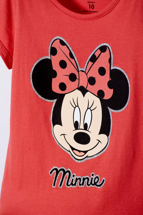 CAMISETAS DE MINNIE MOUSE MAGA CORTA ROJO PARA NIÑA