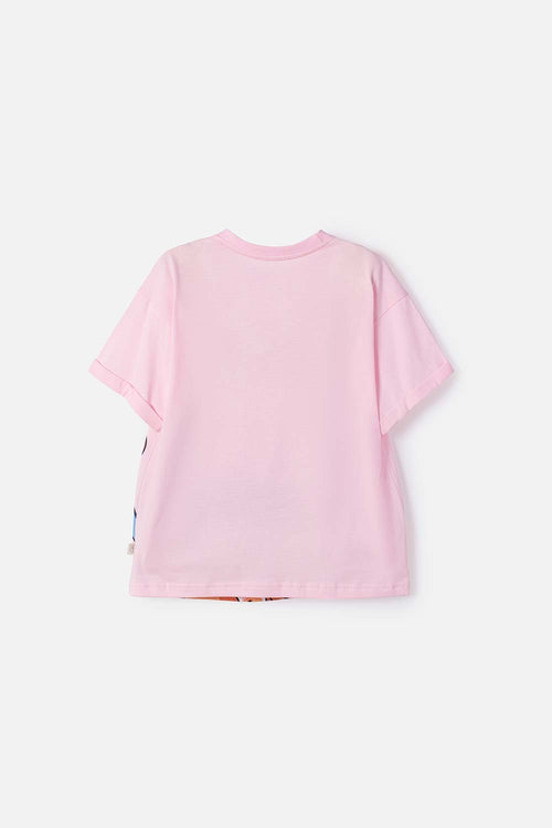 STITCH AND CAPYBARA SHORT SLEEVE PINK T-SHIRT FOR GIRLS
