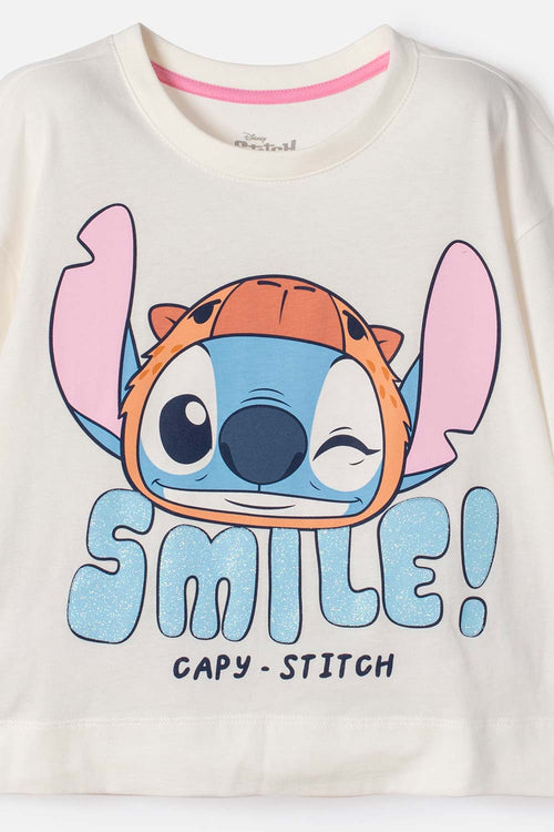 STITCH AND CAPYBARA SHORT-SLEEVE IVORY T-SHIRT FOR GIRL