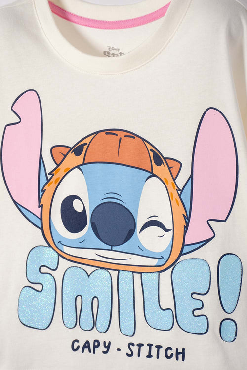 STITCH AND CAPYBARA SHORT-SLEEVE IVORY T-SHIRT FOR GIRL
