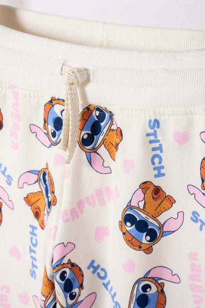 CONJUNTO DE STITCH Y CAPYBARA MARFIL PARA NIÑA