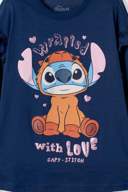 GIRL'S BLUE LONG-SLEEVED STITCH AND CAPYBARA T-SHIRT