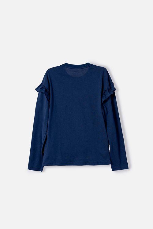 GIRL'S BLUE LONG-SLEEVED STITCH AND CAPYBARA T-SHIRT