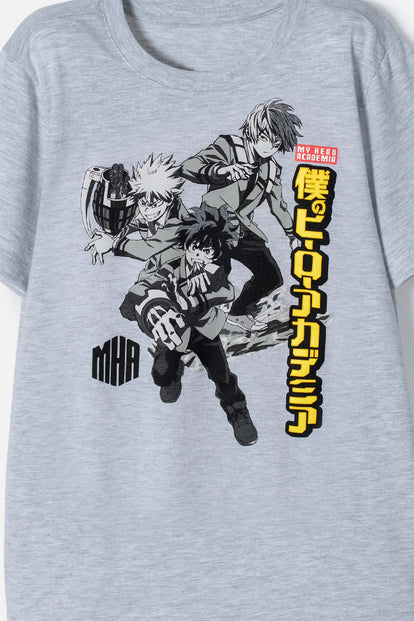 CAMISETAS DE MY HERO ACADEMIA MANGA CORTA GRIS PARA NIÑO