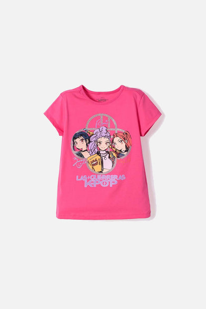 CAMISETAS DE K-POP DEMON HUNTERS MANGA CORTA ROSADA PARA NIÑA