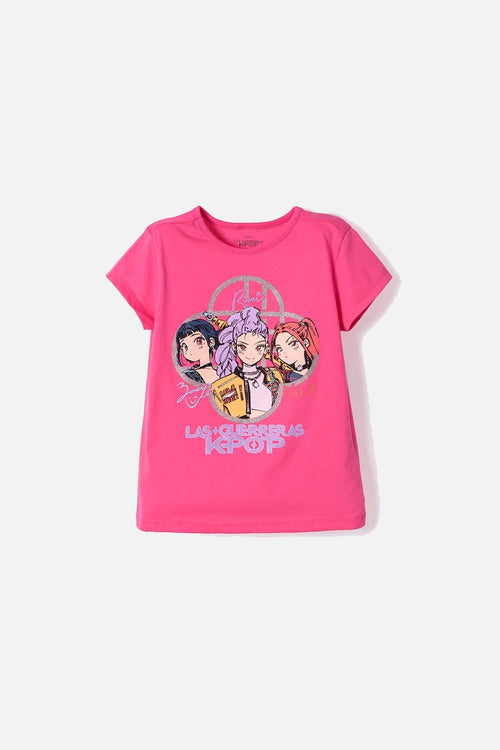 CAMISETAS DE K-POP DEMON HUNTERS MANGA CORTA ROSADA PARA NIÑA