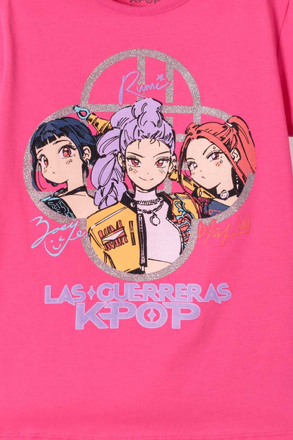 CAMISETAS DE K-POP DEMON HUNTERS MANGA CORTA ROSADA PARA NIÑA