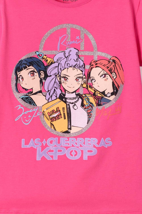 CAMISETAS DE K-POP DEMON HUNTERS MANGA CORTA ROSADA PARA NIÑA