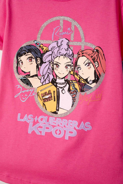 CAMISETAS DE K-POP DEMON HUNTERS MANGA CORTA ROSADA PARA NIÑA