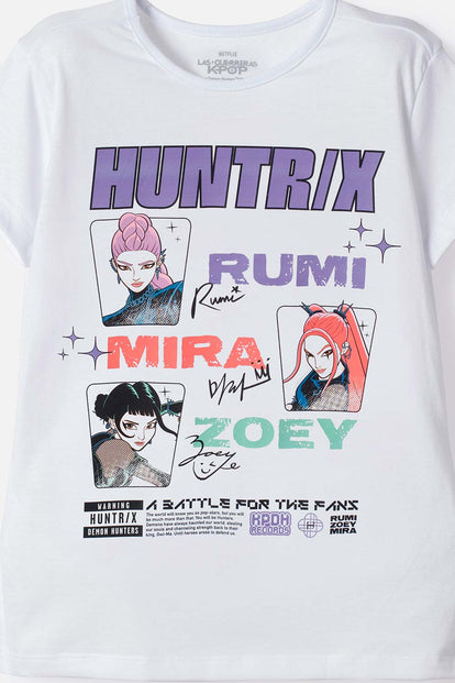 PIJAMA DE K- POP DEMON HUNTERS MANGA CORTA BLANCO/LILA PARA NIÑA