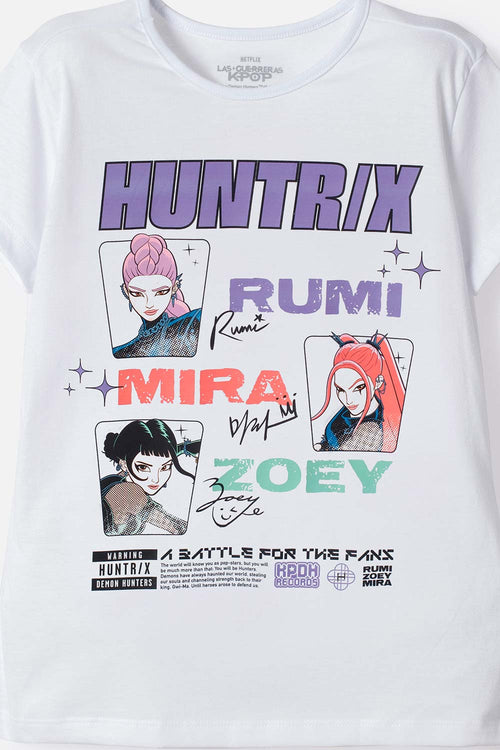 PIJAMA DE K- POP DEMON HUNTERS MANGA CORTA BLANCO/LILA PARA NIÑA