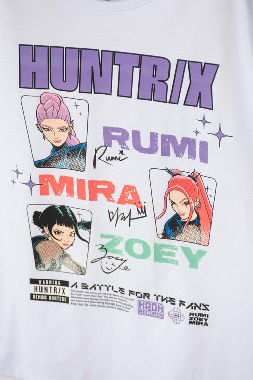 PIJAMA DE K- POP DEMON HUNTERS MANGA CORTA BLANCO/LILA PARA NIÑA