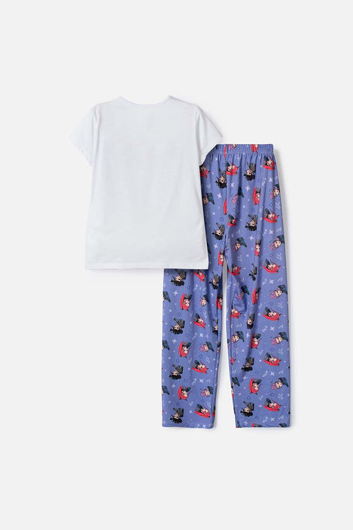 PIJAMA DE K- POP DEMON HUNTERS MANGA CORTA BLANCO/LILA PARA NIÑA