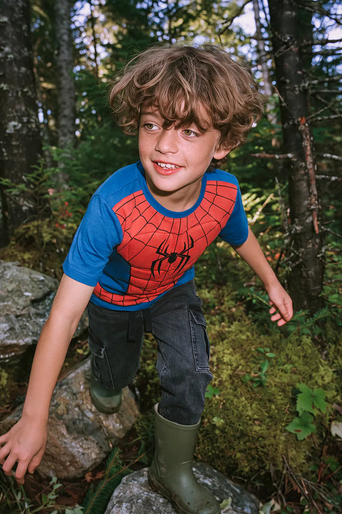 CAMISETAS DE SPIDER-MAN MANGA CORTA AZUL Y ROJO PARA NIÑO