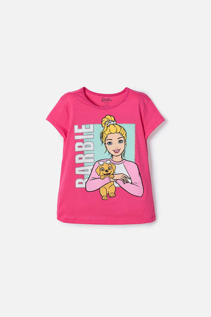 CAMISETAS DE BARBIE MANGA CORTA ROSADA PARA NIÑA
