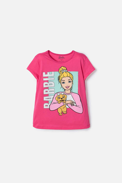 CAMISETAS DE BARBIE MANGA CORTA ROSADA PARA NIÑA